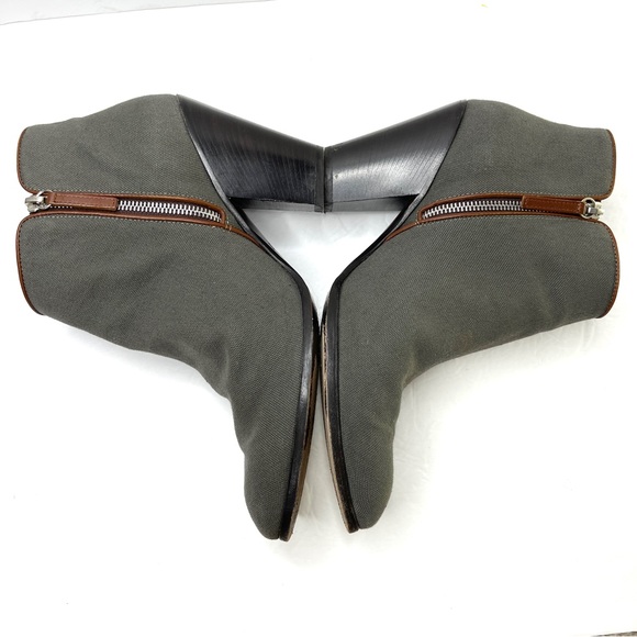 GIUSEPPE ZANOTTI Gray Canvas Ankle Boot Booties Side Zip Chunky Heel Size 41